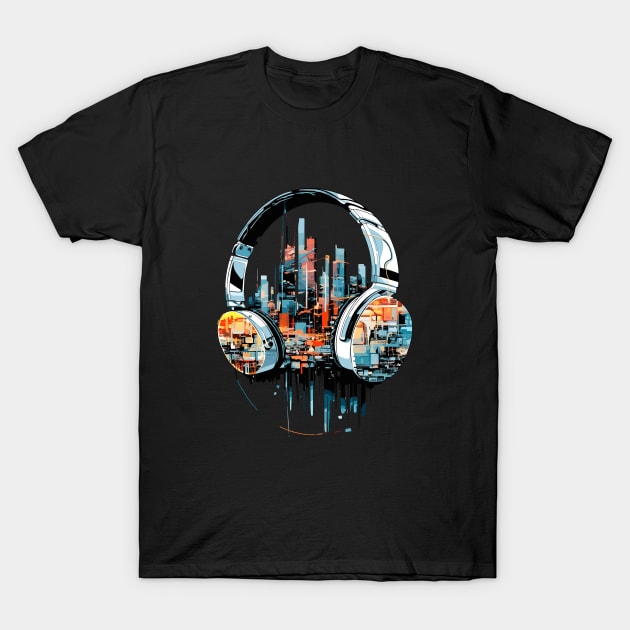 Headphone Urbain World Fun Musical Life City Skylines T-Shirt by Cubebox